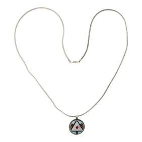 Ardale Mahodty Zuni Turquoise Coral Acoma Jet & Mother of Peral Inlay Necklace