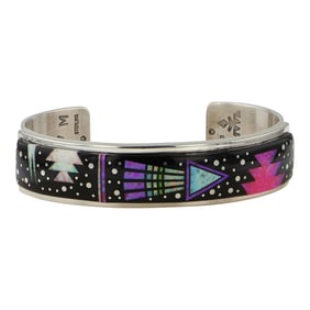 Mathew Jack Navajo Acoma Jet & Synthetic Opal Micro Inlay Cuff Bracelet