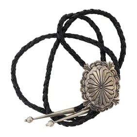 Vintage Navajo Plain Silver Stamp Work Bolo Tie