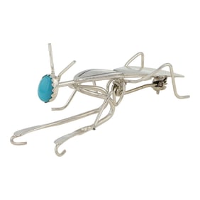 Navajo Kingman Turquoise Praying Mantis Pin