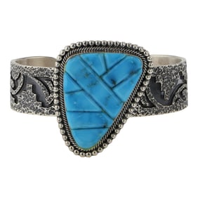 Daniel Benally Kingman Turquoise Cobblestone Inlay Cuff Bracelet