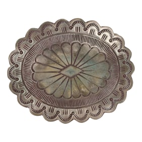 Vintage Navajo Plain Silver Stamp Belt Buckle