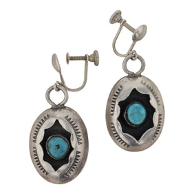 Vintage Navajo Kingman Turquoise Shadowbox Earrings