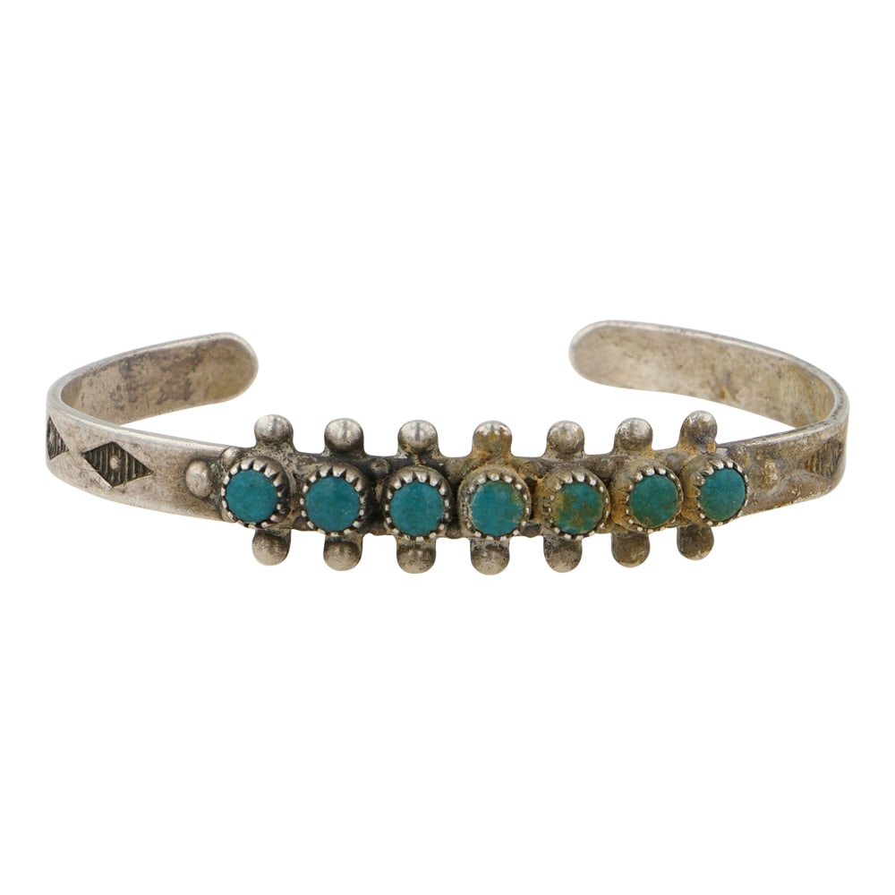 Vintage Navajo Fred Harvey Era Turquoise Baby Bracelet: Sterling Silver | Genuine Turquoise | Vintage Navajo Fred Harvey Era Turquoise Baby Bracelet | Navajo Native American Southwest Indian Jewelry | Good (no breaks or damages) | Approximate Weight: 4 Gra