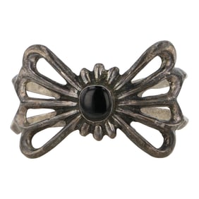 Vintage Navajo Black Onyx Sandcast Cuff Bracelet