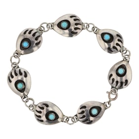 Navajo Kingman Turquoise Bearpaw Link Bracelet