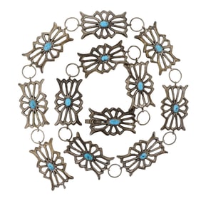Vintage Navajo Kingman Turquoise Sandcast Link Concho Belt