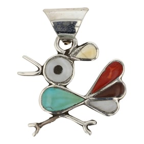 Zuni Turquoise Coral & Shell Inlay Bird Pendant