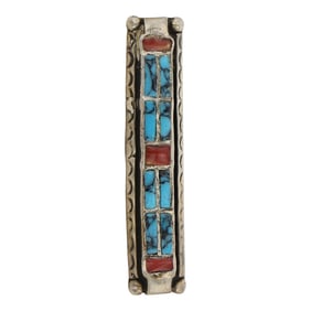 Vintage Navajo Turquoise & Coral Inlay Pin
