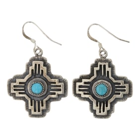 Navajo Kingman Turquoise Zia Symbol Earrings