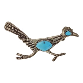 Vintage Navajo Kingman Turquoise Roadrunner Pin