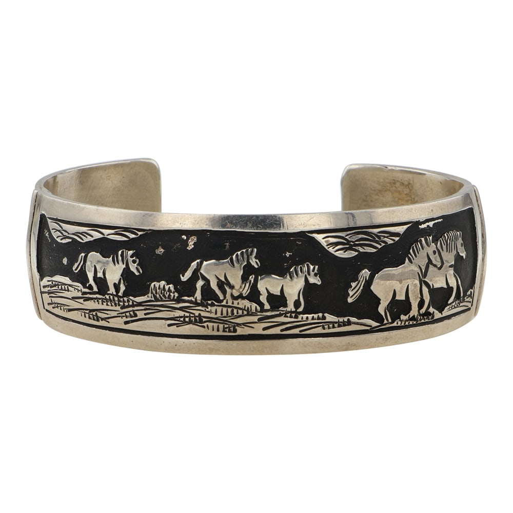 Tillie Jon Navajo Detailed Horses Cuff Bracelet (1 of 3)