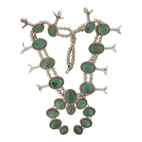 Wilson Padilla Navajo Nevada Turquoise Squash Blossom Necklace