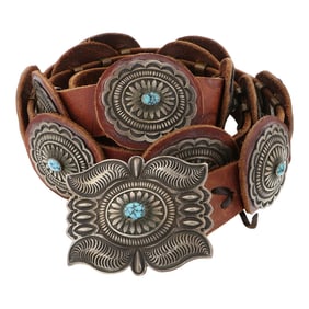 Calvin Martinez Award Winning Navajo Artist Spiderweb Turquoise Fine Detailed Stamp-Work Concho Belt