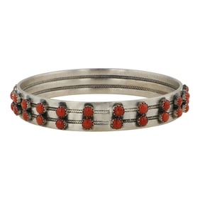 Paul Livingston Navajo Mediterranean Coral Bangle Bracelet