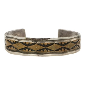 Darrin Bill (1965-2006) Renowned Navajo Artist Sterling Silver & 12K Gold Filled Heavy Gauge Cuff