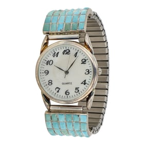 Zuni Sleeping Beauty Turquoise Inlay Watch Bracelet