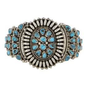 Nora Tsosie Navajo Kingman Turquoise Cluster Cuff Bracelet