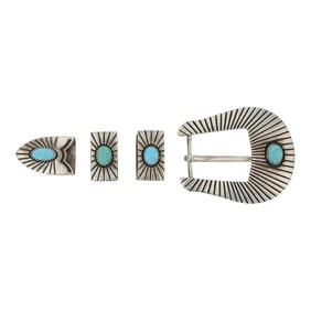 Navajo Kingman Turquoise Ranger Buckle Set