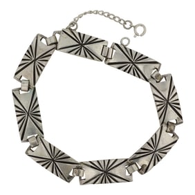Navajo Plain Silver Stamp Work Link Bracelet