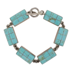 Vintage Taxco Turquoise Inlay Link Bracelet