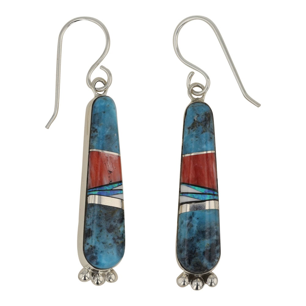 Catheryn Webster Navajo Turquoise Spiny Oyster & Synthetic Opal Inlay Earrings: Sterling Silver | Genuine Turquoise, Spiny Oyster & Synetic Opal | Catheryn Webster Navajo Turquoise Spiny Oyster & Synthetic Opal Inlay Earrings | Navajo Native American Southwest Indian Jewelry | Go