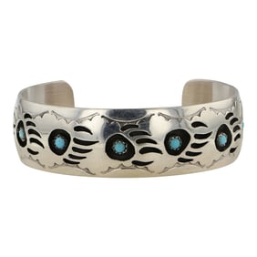 Pearlene Spencer Navajo Kingman Turquoise Bearpaw Cuff Bracelet