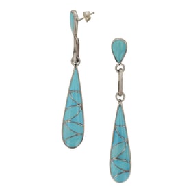 Vintage Zuni Sleeping Beauty Turquoise Inlay Earrings