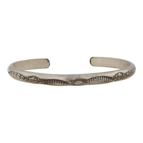 Vintage Navajo Plain Silver Stamp-Work Bracelet