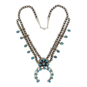 RB Navajo Kingman Turquoise Squash Blossom Necklace