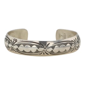 Navajo Plain Silver Domed Stamp-Work Cuff Bracelet