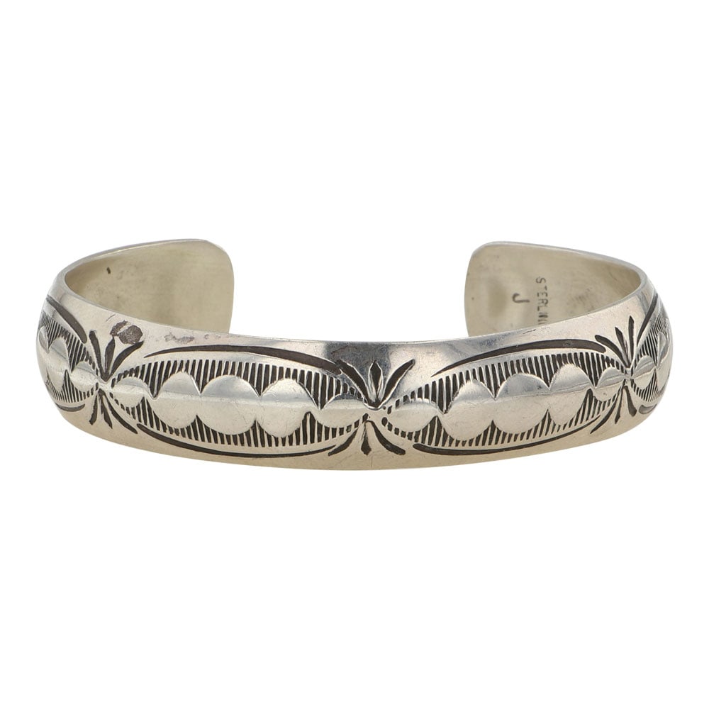 Navajo Plain Silver Domed Stamp-Work Cuff Bracelet (1 of 3)