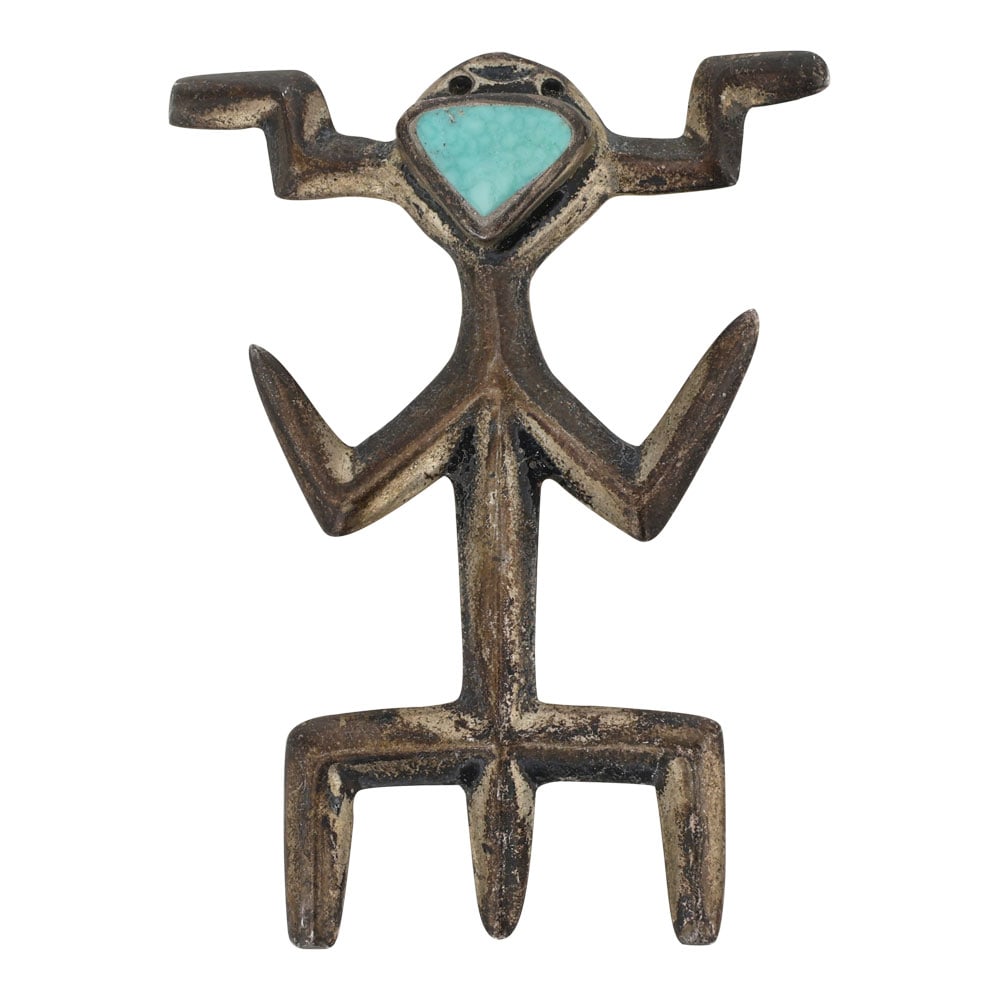 Vintage Navajo Turquoise Sandcast Pin: Sterling Silver | Genuine Turquoise | Vintage Navajo Turquoise Sandcast Pin | Navajo Native American Southwest Indian Jewelry | Good (no breaks or damages) | Approximate Weight: 6 Grams | Pin: 1.25" x
