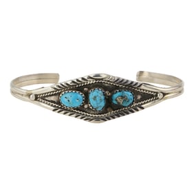 Navajo Kingman Turquoise Three Stone Bracelet