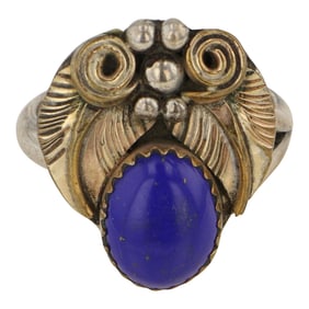 RB Navajo Sterling Silver & Gold Filled Lapis Adjustable Ring