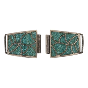 Vintage Navajo Turquoise Chip Inlay Watch Tips