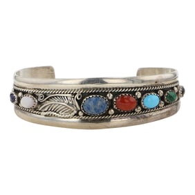 Navajo Turquoise Coral Lapis Malachite & Mother of Pearl Bracelet