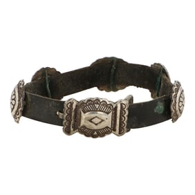 Vintage Navajo Plain Silver Leather Bracelet