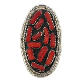 Navajo Mediterranean Coral Freeform Adjustable Ring