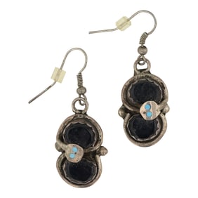 Effie Calavasa Vintage Zuni Turquoise & Jet Earrings