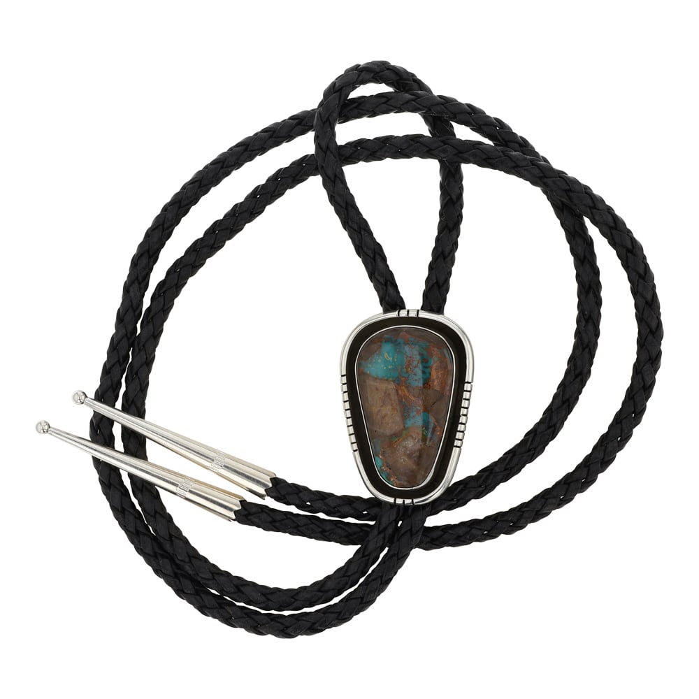 Navajo Royston Turquoise Bolo Tie: Sterling Silver | Genuine Royston Turquoise | Navajo Royston Turquoise Bolo Tie | Navajo Native American Southwest Indian Jewelry | Good (no breaks or damages) | Approximate Weight: 32 Grams | Bolo Ti
