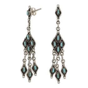 Vintage Zuni Turquoise Needlepoint Earrings