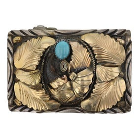 Vintage Silver Ray Southwest Shop Turquoise Sterling Silver & Gold Filled Bear Claw Buckle