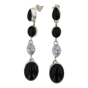 Rena Shelly Navajo Black Onyx Quartz Earrings