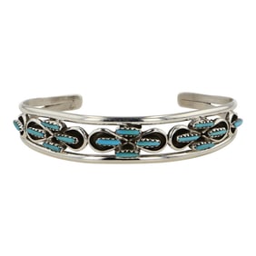 Zuni Sleeping Beauty Turquoise Needlepoint Cuff Bracelet