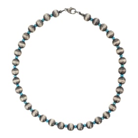Navajo Oxidized Beads & Kingman Turquoise Necklace