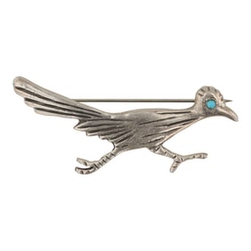 Vintage Navajo Turquoise Roadrunner Pin