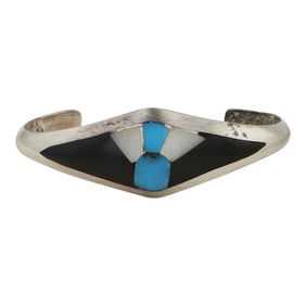 Vintage Zuni Turquoise Acoma Jet & Mother of Pearl Inlay Bracelet