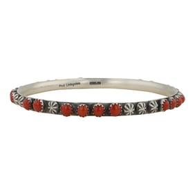 Paul Livingston Navajo Mediterranean Coral Bangle Bracelet