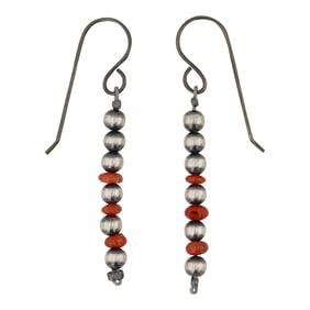 Navajo Oxidized Beads & Coral Earrings